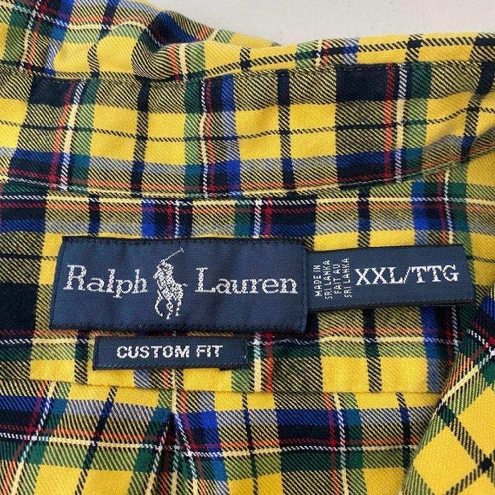 Vtg 90s Ralph Lauren Button Down Mens XXL Yellow Plaid Custom Fit Preppy Cabin‎ - Picture 9 of 9